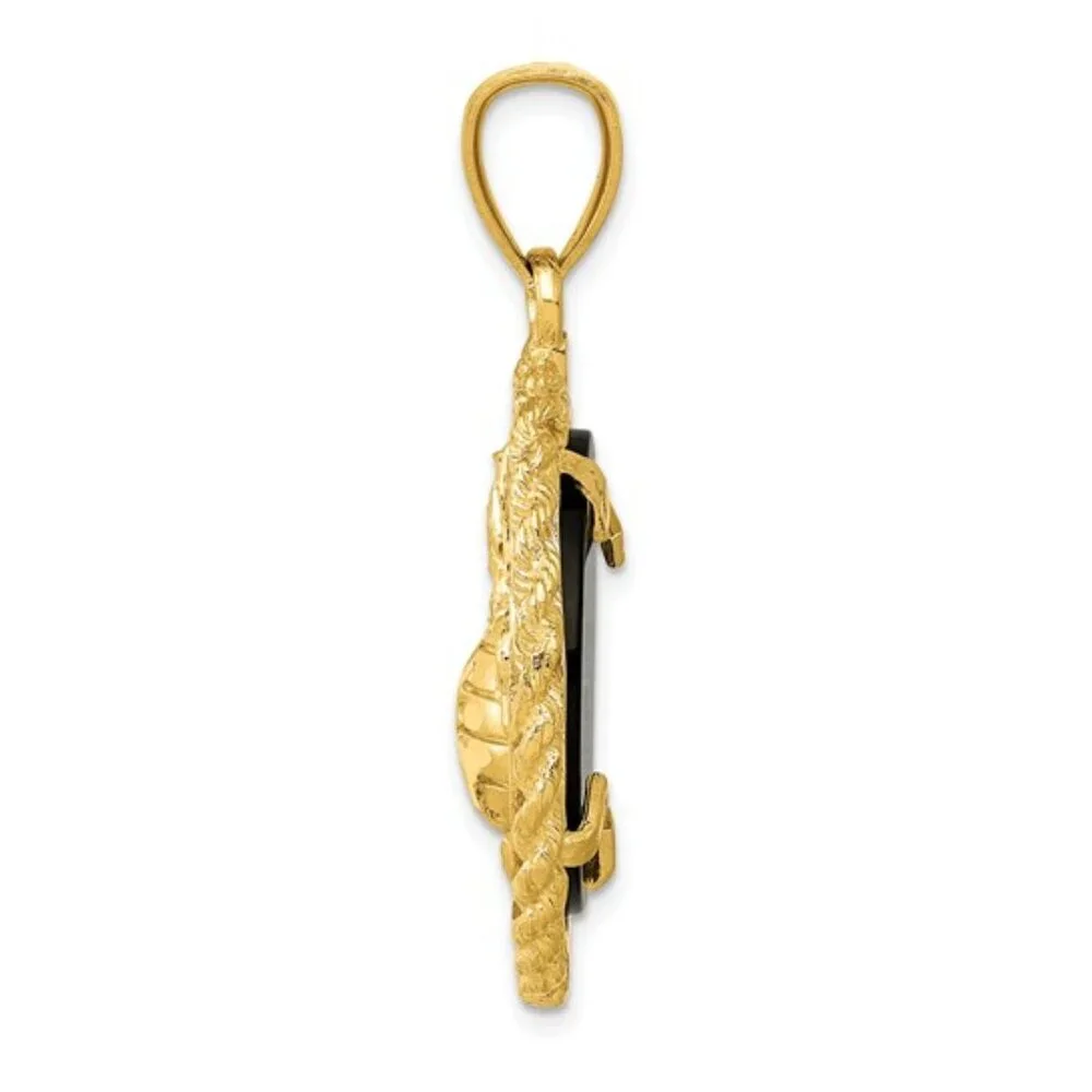 14K Gold U.S. Marine Corps Charm with Genuine Onyx – Licensed Military Jewelry
